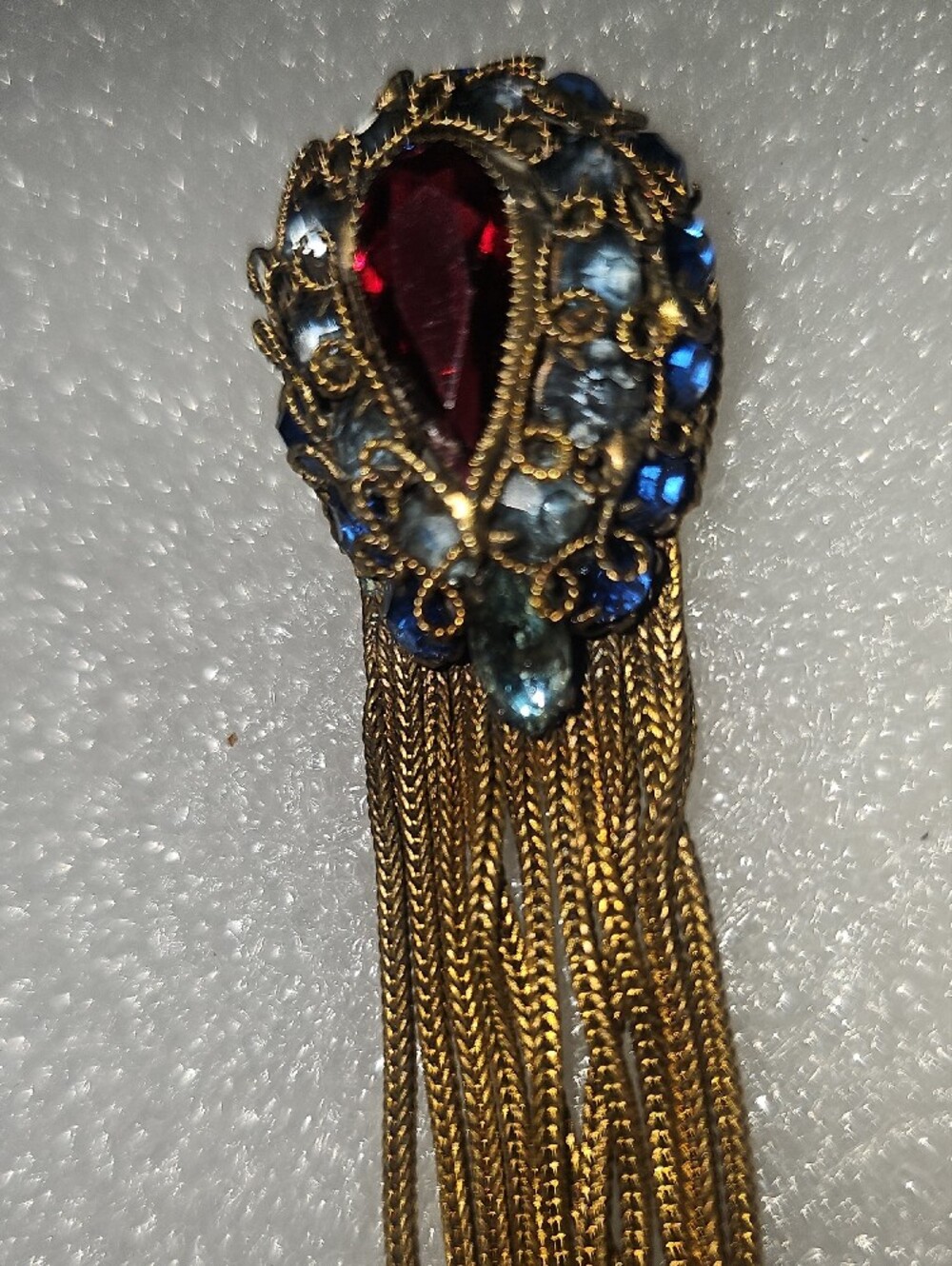 Vintage Gold Tassel Pendant with Red and Blue Stones - Picture 4 of 6